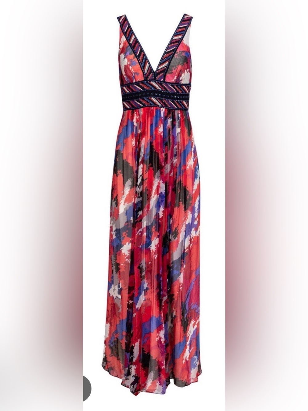 BCBGMaxAzria Red Multi Pleated Abstract Print Maxi dress